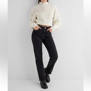 Express High Waisted Black Rhinestone Button Modern Straight Jeans womens NEW